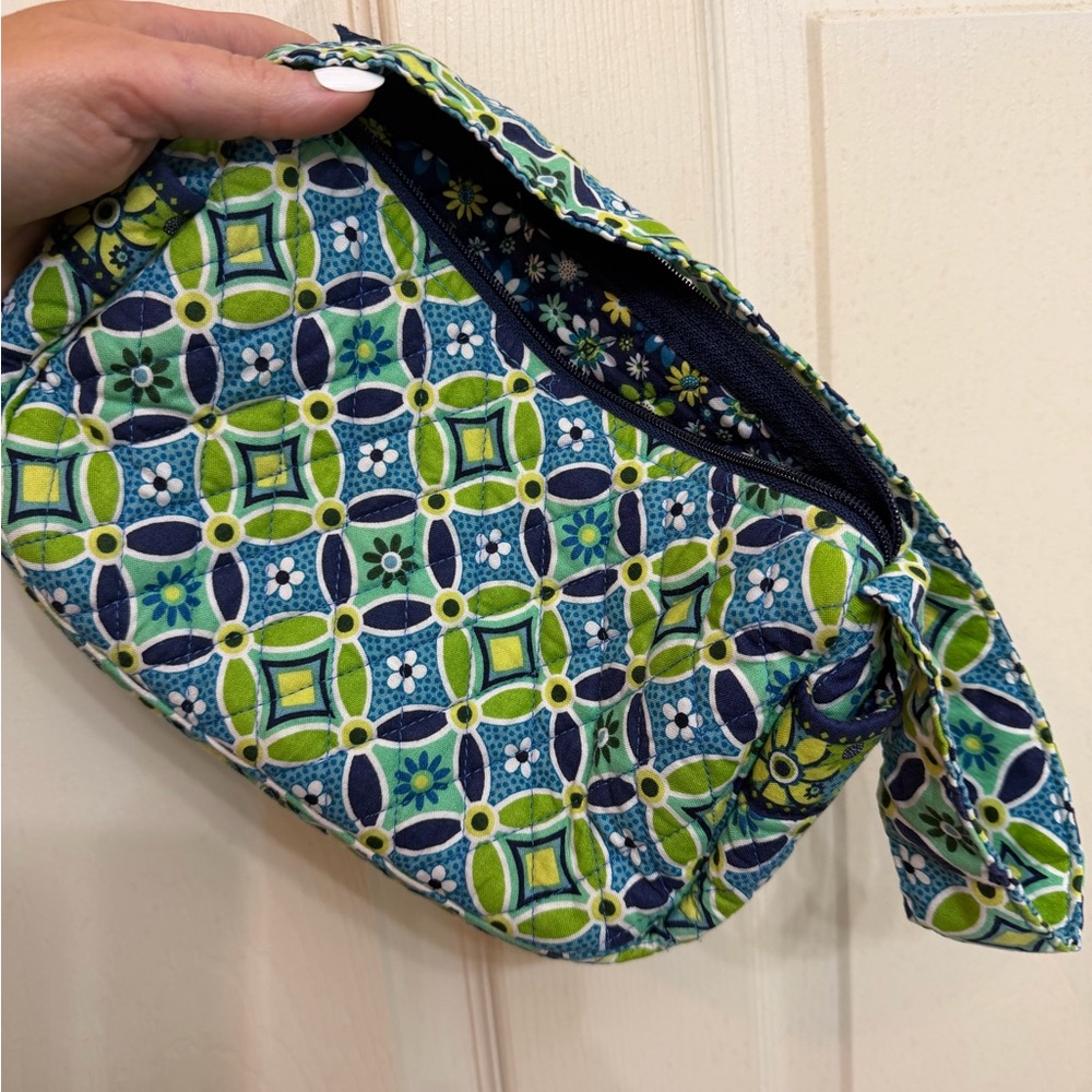 Vera Bradley Quilted Wristlet in Blue & Green Geometric Print